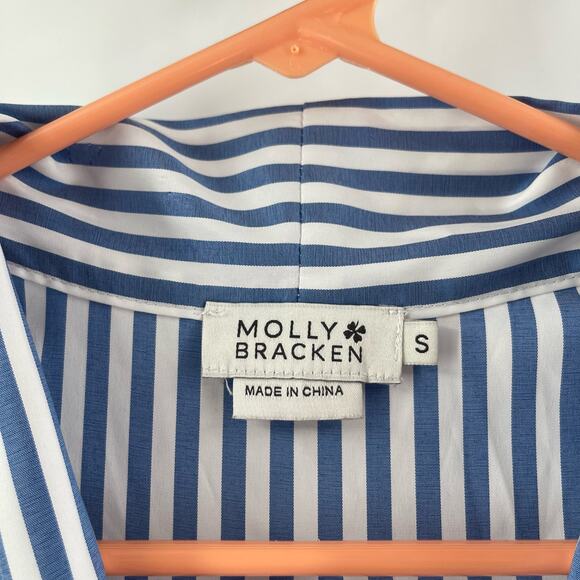 MOLLY BRACKEN Dress Size Small Stripes Nautical Fit and Flare Blue White Summer - Picture 5 of 12